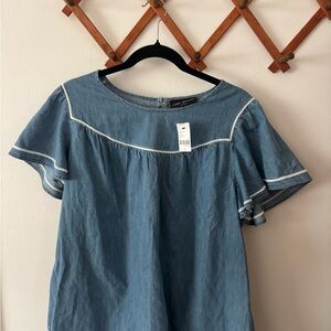 Lane Bryant Denim Blouse with White Accents